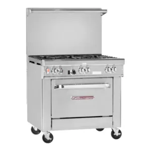 Southbend 4366A Ultimate Natural Gas Range 36”, 3 Star/Saute Burners In Front, 2 Pyromax Burners With Convection Oven Base 211000 Total BTU