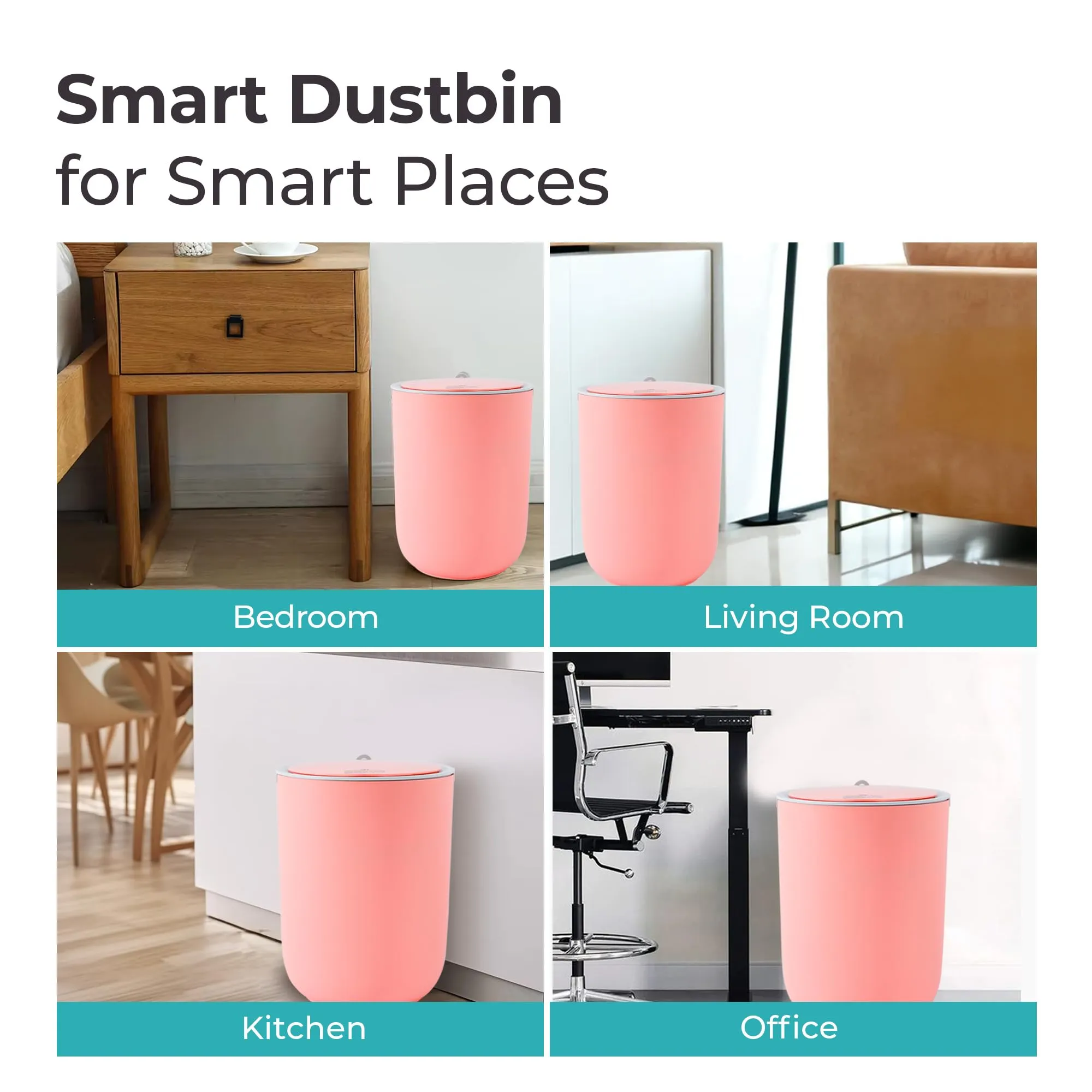 The Better Home 8L Automatic Dustbin With Lid | (28cm) Plastic Dustbin For Kitchen | Dustbin For Bathroom | Small Dustbin For Bedroom | Smart Sensor & Waterproof | Pink