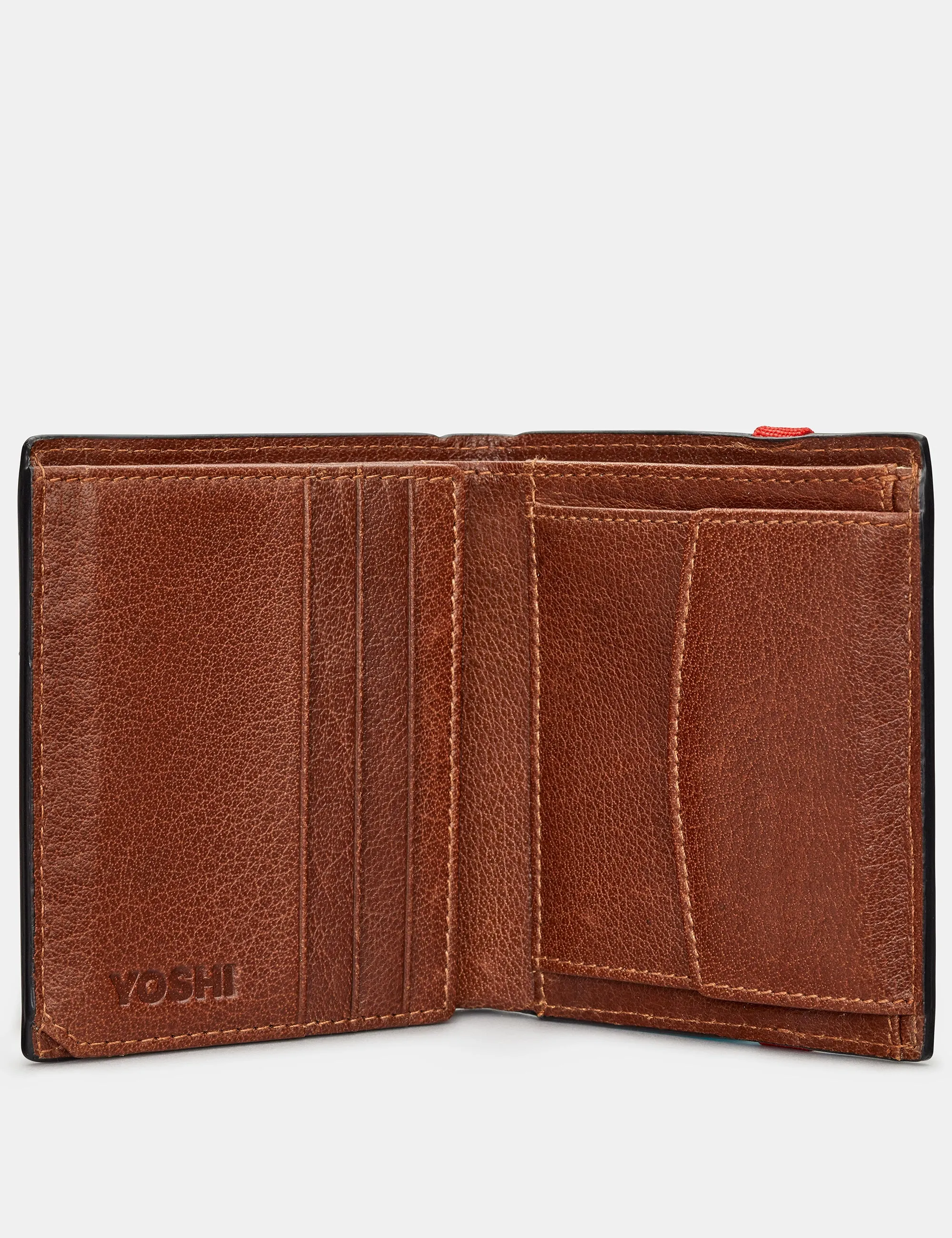 Two Fold Brown Leather Coin Pocket Wallet With Elastic