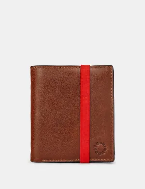 Two Fold Brown Leather Coin Pocket Wallet With Elastic