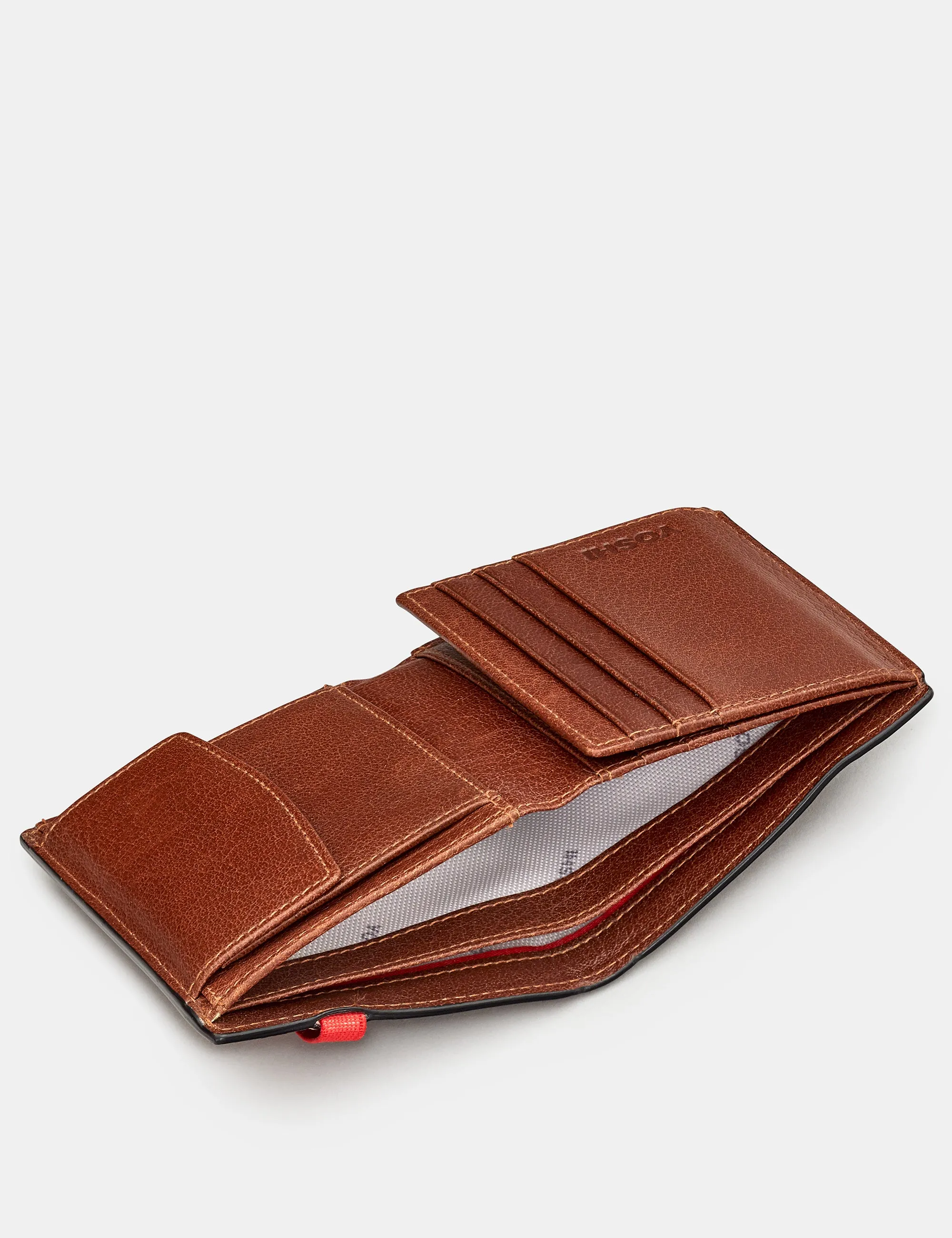 Two Fold Brown Leather Coin Pocket Wallet With Elastic