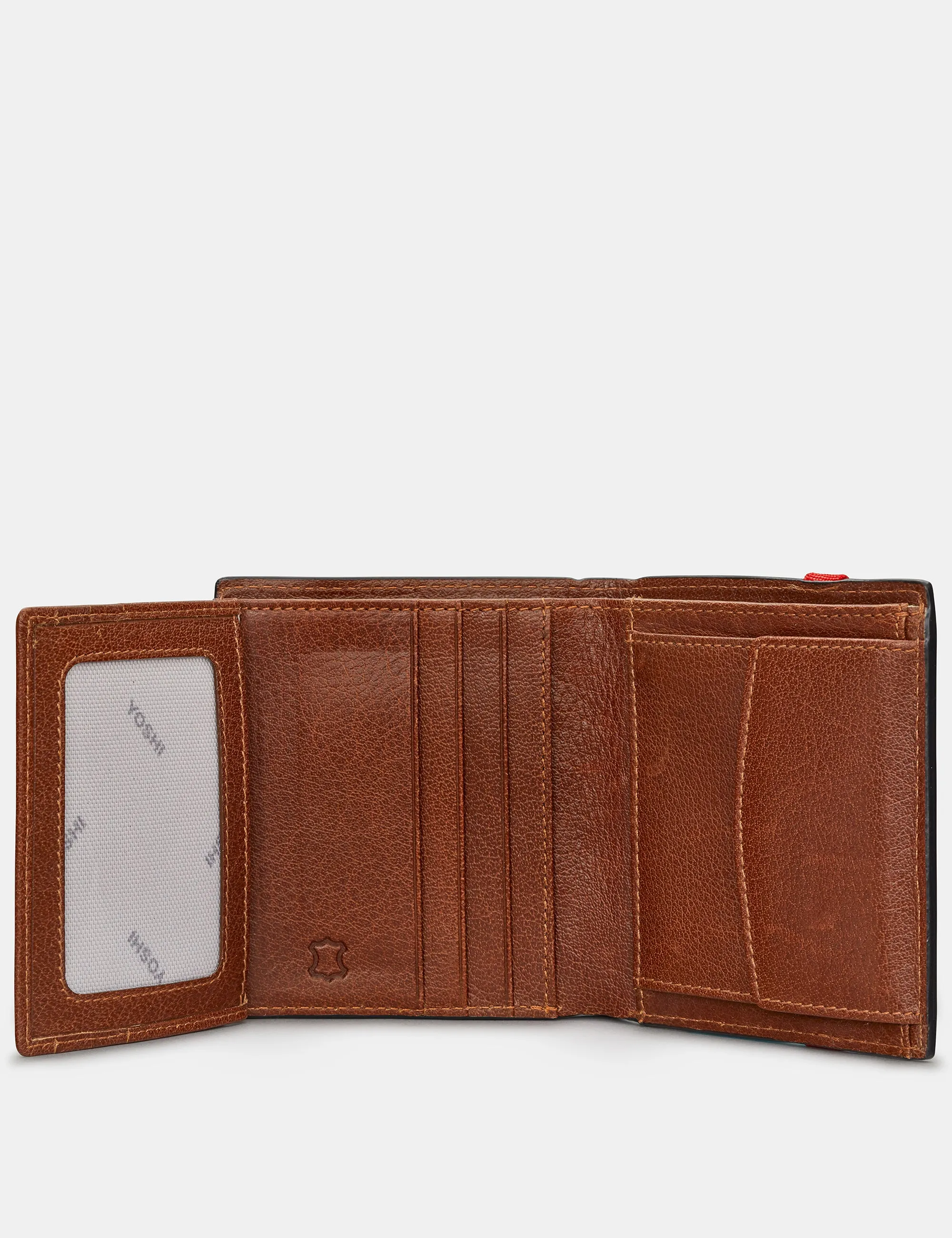 Two Fold Brown Leather Coin Pocket Wallet With Elastic