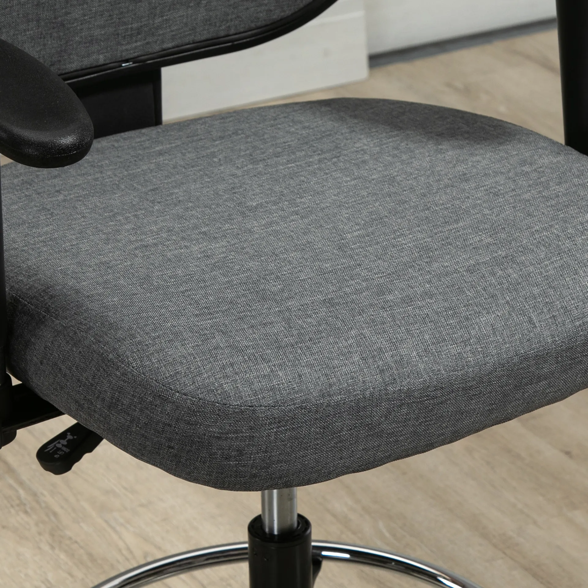Vinsetto Adjustable Drafting Chair with Footrest Ring, Armrests & Swivel Wheels - Grey