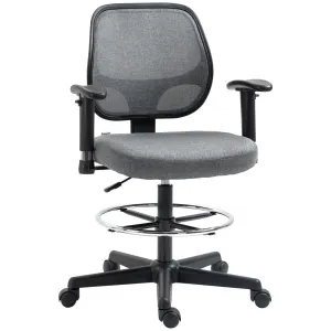 Vinsetto Adjustable Drafting Chair with Footrest Ring, Armrests & Swivel Wheels - Grey